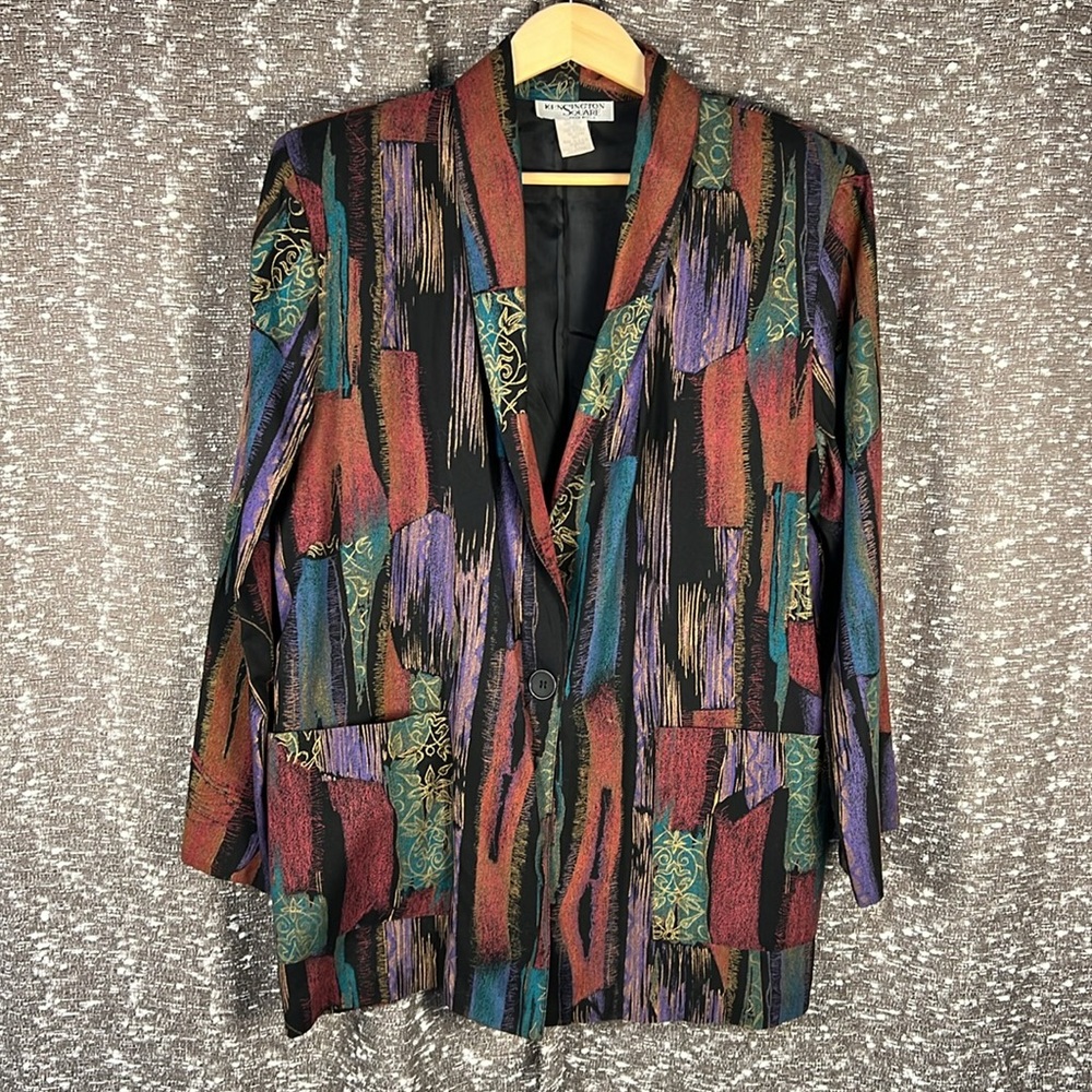Vintage Kensington Square Women Blazer Medium Artsy Button Front‎ Blazer